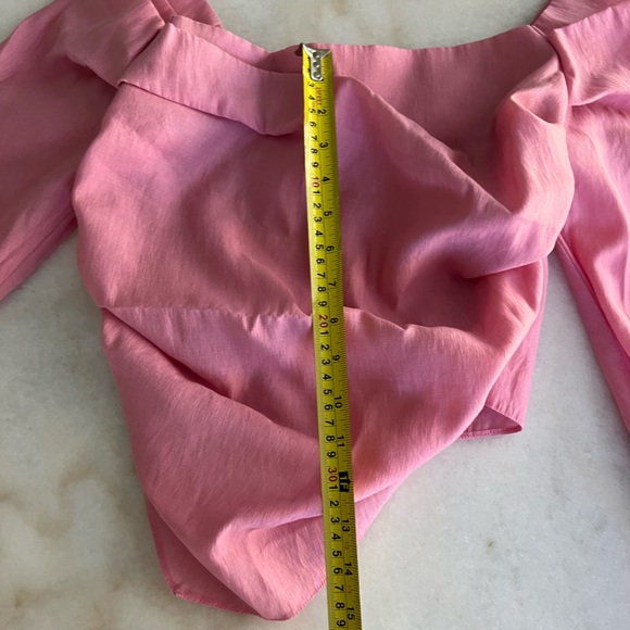 TOPSHOP Off the Shoulder Pink Long Sleeve Ruched Blouse Flirty Girly Top Blouse - Picture 6 of 12